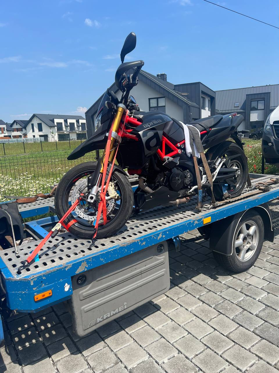 Sport motorcycle on trailer